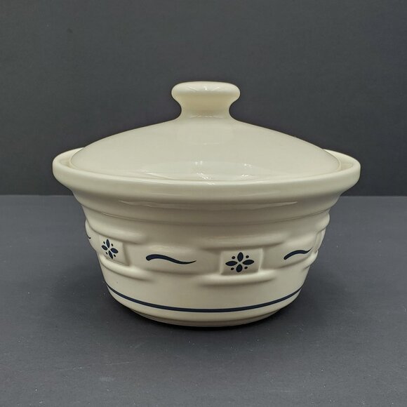 Longaberger Woven Traditions Classic Blue Butter Tub Lid Round Lidded Dish Bowl - Picture 1 of 7